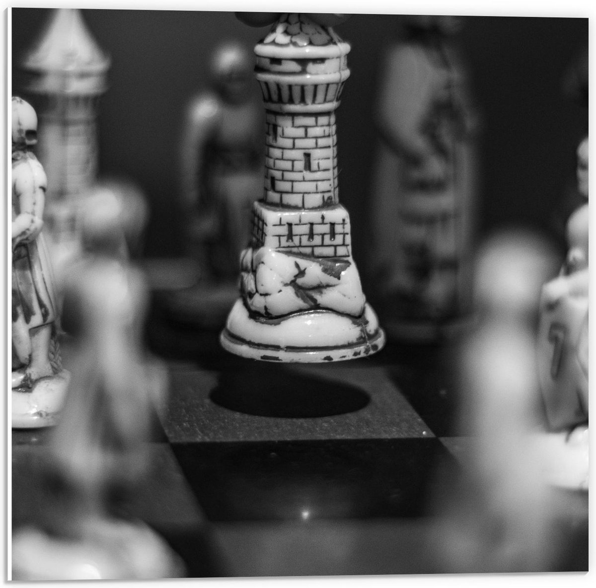 Forex - Versierd Schaakstuk (zwart/wit) - 50x50cm Foto op Forex