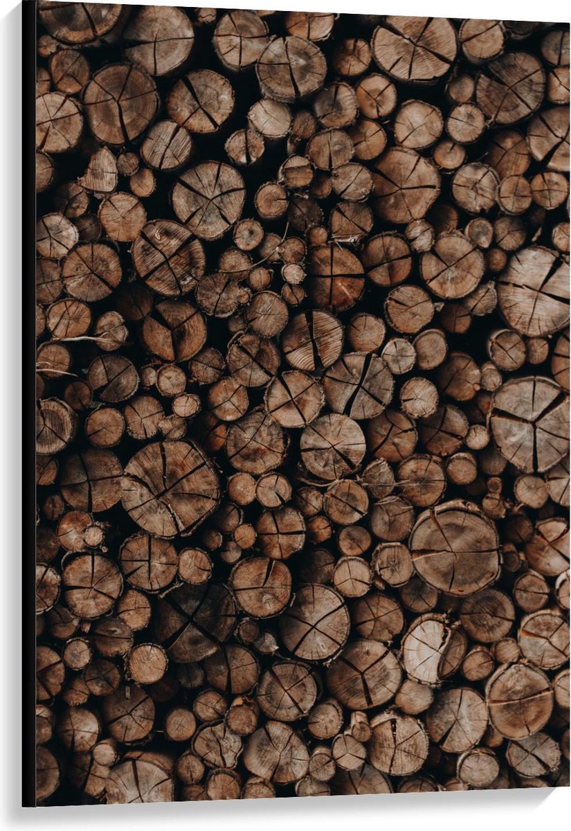 Canvas - Houten Palen Opgestapeld - 80x120cm Foto op Canvas Schilderij (Wanddecoratie op C