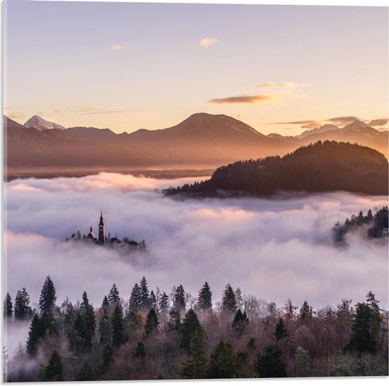 Acrylglas - Bergen boven de Wolken - 50x50cm Foto op Acrylglas (Met Ophangsysteem)