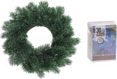Dennenkrans/deurkrans 35 cm inclusief gekleurde kerstverlichting - Kerstkransen