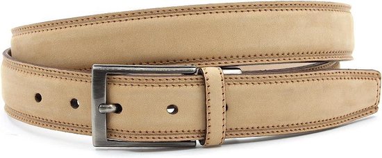 Gilmart Heren riem zandkleurig - heren riem - 3.2 cm breed - Zand - Echt Leer / nubuck - Taille: 85cm - Totale lengte riem: 100cm