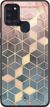Samsung A21s hoesje glass - Cubes art | Samsung Galaxy A21s  case | Hardcase backcover zwart