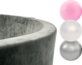 Misioo Ballenbak Rond 90x30 | Velvet Grijs | incl. 150 ballen | Pear Silver en Light Pink