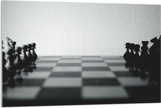 Acrylglas - Beginnend Schaakspel (zwart/wit) - 120x80cm Foto op Acrylglas (Met Ophangsysteem)