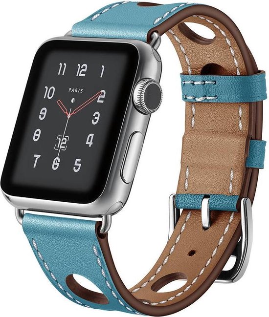 PU Leren Hermes Band Maat 42 44 45 En 49 Mm Lichtblauw Geschikt Voor Apple. bol