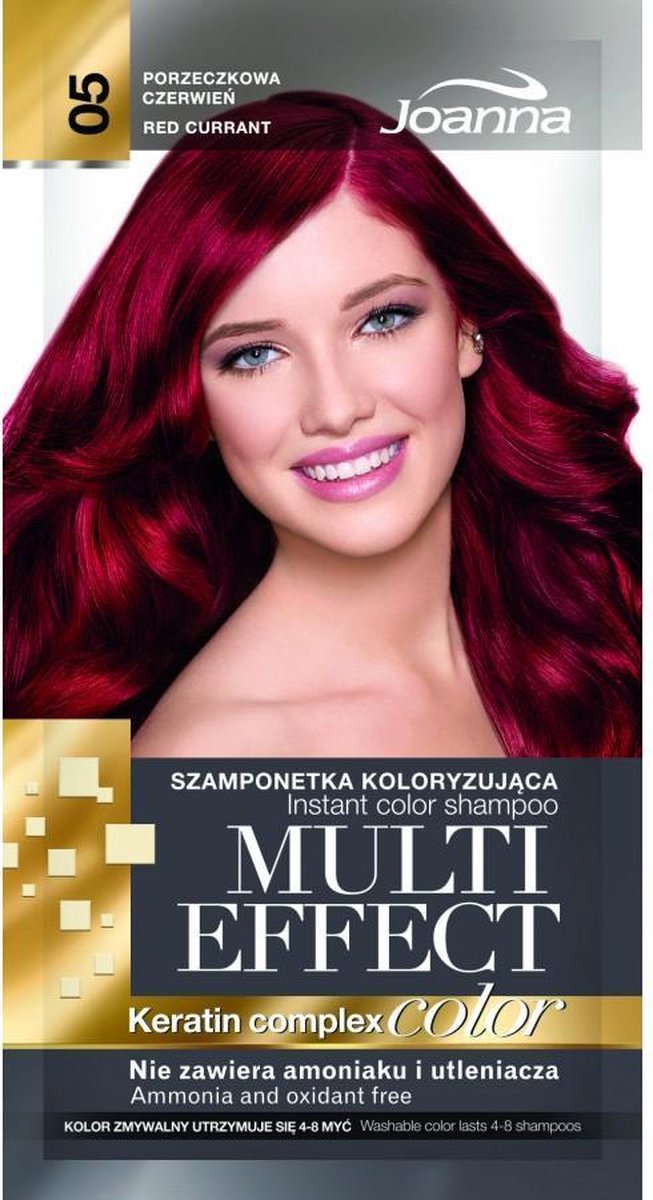 Joanna - Multi Effect Keratin Complex Color Instant Color Shampoo Coloring Shampoo 05 Currant Red 35G