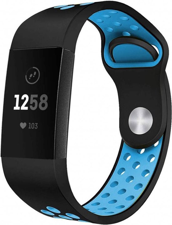 Charge 3 & 4 Sport Band - Maat ML - Zwart Blauw - Geschikt Voor Fitbit ...