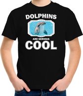 Dieren dolfijnen t-shirt zwart kinderen - dolphins are serious cool shirt  jongens/ meisjes - cadeau shirt dolfijn/ dolfijnen liefhebber XL (158-164)