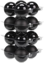 16x Zwarte glazen kerstballen 8 cm - mat/glans - Kerstboomversiering zwart