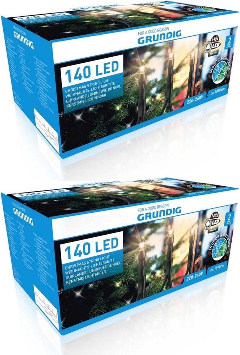 Set van 2x stuks kerstverlichting warm wit buiten lichtsnoeren 140 Led lampjes - Kerstlampjes/kerstlichtjes snoeren