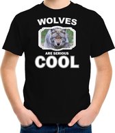 Dieren wolven t-shirt zwart kinderen - wolves are serious cool shirt  jongens/ meisjes - cadeau shirt wolf/ wolven liefhebber S (122-128)