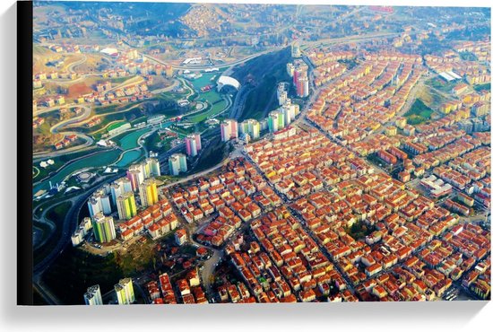 Canvas  - De Stad vanuit de Lucht  - 60x40cm Foto op Canvas Schilderij (Wanddecoratie op Canvas)