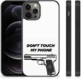 Telefoonhoesje Geschikt voor iPhone 12 Pro Max Back Case Siliconen Hoesje met Zwarte rand Pistol Don't Touch My Phone