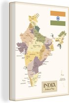 Canvas Schilderij Illustratie van een kaart van India en haar provincies - 60x80 cm - Wanddecoratie