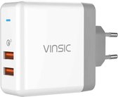 Vinsic 36W draagbare Dual-Port snellader 3.0 Dual-Port USB-wandoplader Reisadapter, voor iPhone / iPad, Galaxy S7 / S6 / Edge / Plus, Mi5 enz., EU-stekker