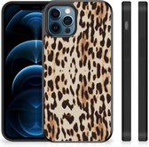 Telefoonhoesje iPhone 12 Pro | 12 (6.1") TPU Silicone Hoesje met Zwarte rand Leopard