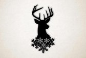 Wanddecoratie - Hertenkop met sneeuw - XS - 30x14cm - Zwart - muurdecoratie - Line Art