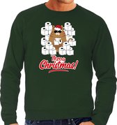Foute Kerstsweater / Kersttrui met hamsterende kat Merry Christmas groen voor heren- Kerstkleding / Christmas outfit 2XL