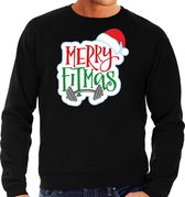 Merry fitmas Kerstsweater / Kersttrui zwart voor heren - Kerstkleding / Christmas outfit S