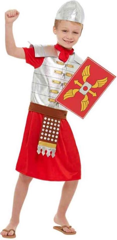 Smiffy's - Griekse & Romeinse Oudheid Kostuum - Waanzinnig Om Te Weten De Gekke Romein - Jongen - Rood, Zilver - Large - Carnavalskleding - Verkleedkleding