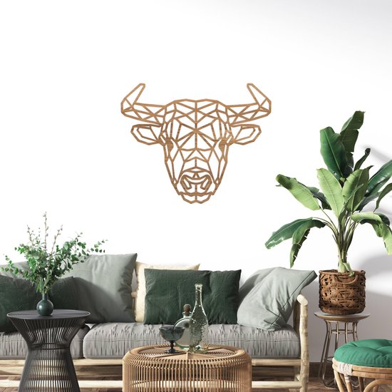 Geometric Animaux Bufallo - Bois de Chêne - M (45x36 cm) - Cadeau - Enfants - Cadeau - Décoration d'intérieur - Salon - Chambre - Décoration murale géométrique