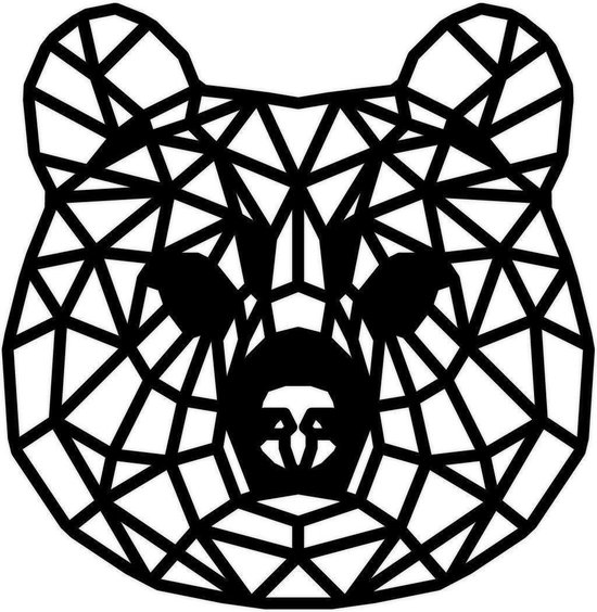 Geometrische Dieren Panda - Zwart MDF hout - L (55x57 cm) - Cadeau - Kinderen - Geschenk - Woon decoratie - Woonkamer - Slaapkamer - Geometrische wanddecoratie - WoodWideCities