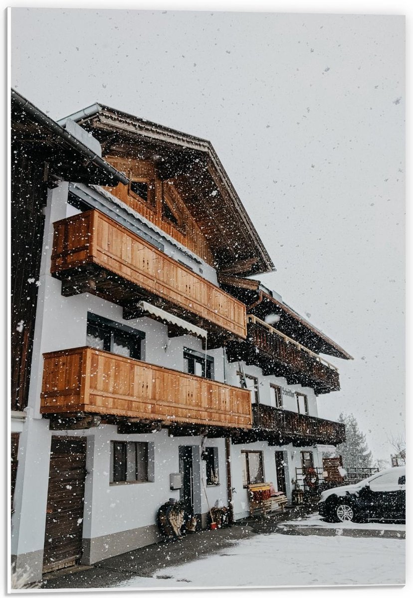 Forex - Gebouw tijdens de Sneeuw - 40x60cm Foto op Forex