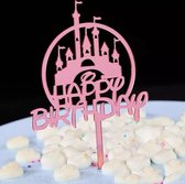 Cake topper happy birthday kasteel | Roze | Taartversiering