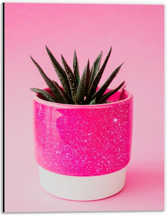 Dibond - Neon Roze Plantenpotje - 30x40cm Foto op Aluminium (Met Ophangsysteem)