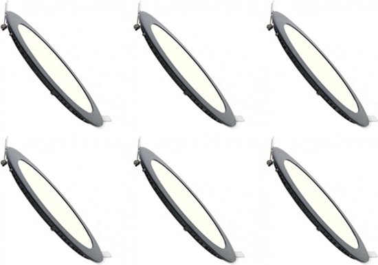 LED Downlight Slim 6 Pack - Inbouw Rond 3W - Natuurlijk Wit 4200K - Mat Zwart Aluminium - Ø83mm