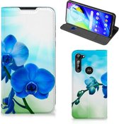 Stand Case met foto Motorola Moto G8 Power Telefoonhoesje Orchidee Blauw