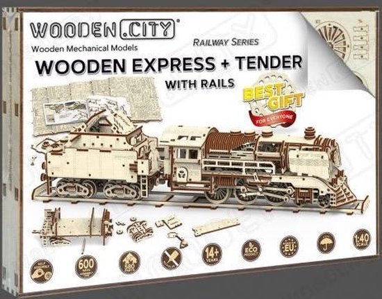 Wooden City Bois 3d Puzzle train rapide & Charbon voiture 60 cm 
