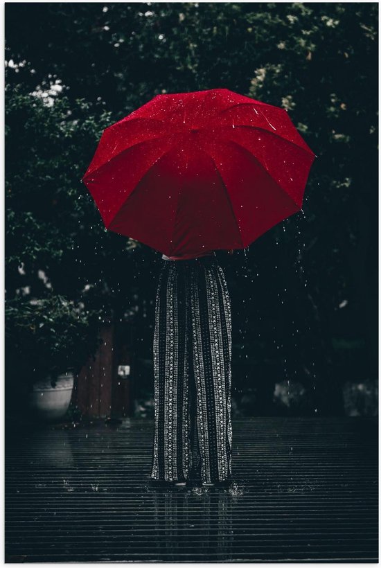 Affiche – Fille sous le parapluie rouge - Photo 80x120cm sur papier affiche  | bol.com