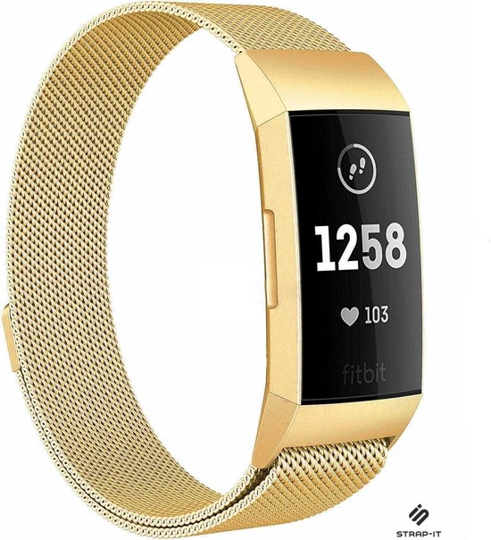 Strap-it® Fitbit Charge 4 Milanese band - goud - Maat: L