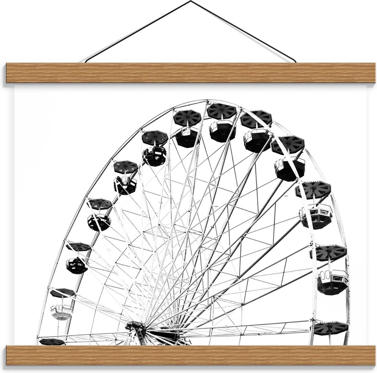 Schoolplaat – Reuzenrad met Parasolletjes (zwart-wit) - 40x30cm Foto op Textielposter (Wan