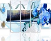 Schilderij , Blauwe Orchideeën compositie , 4 maten , 5 luik , multikleur , wanddecoratie , XXL