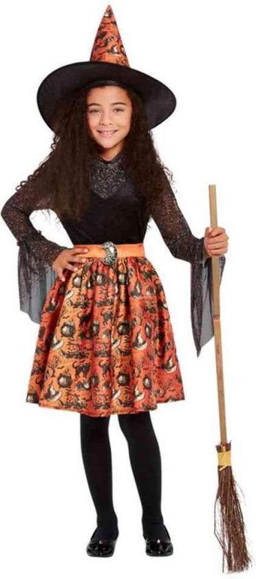 Smiffys Kinder Kostuum -Kids tm jaar- Vintage Witch Oranje