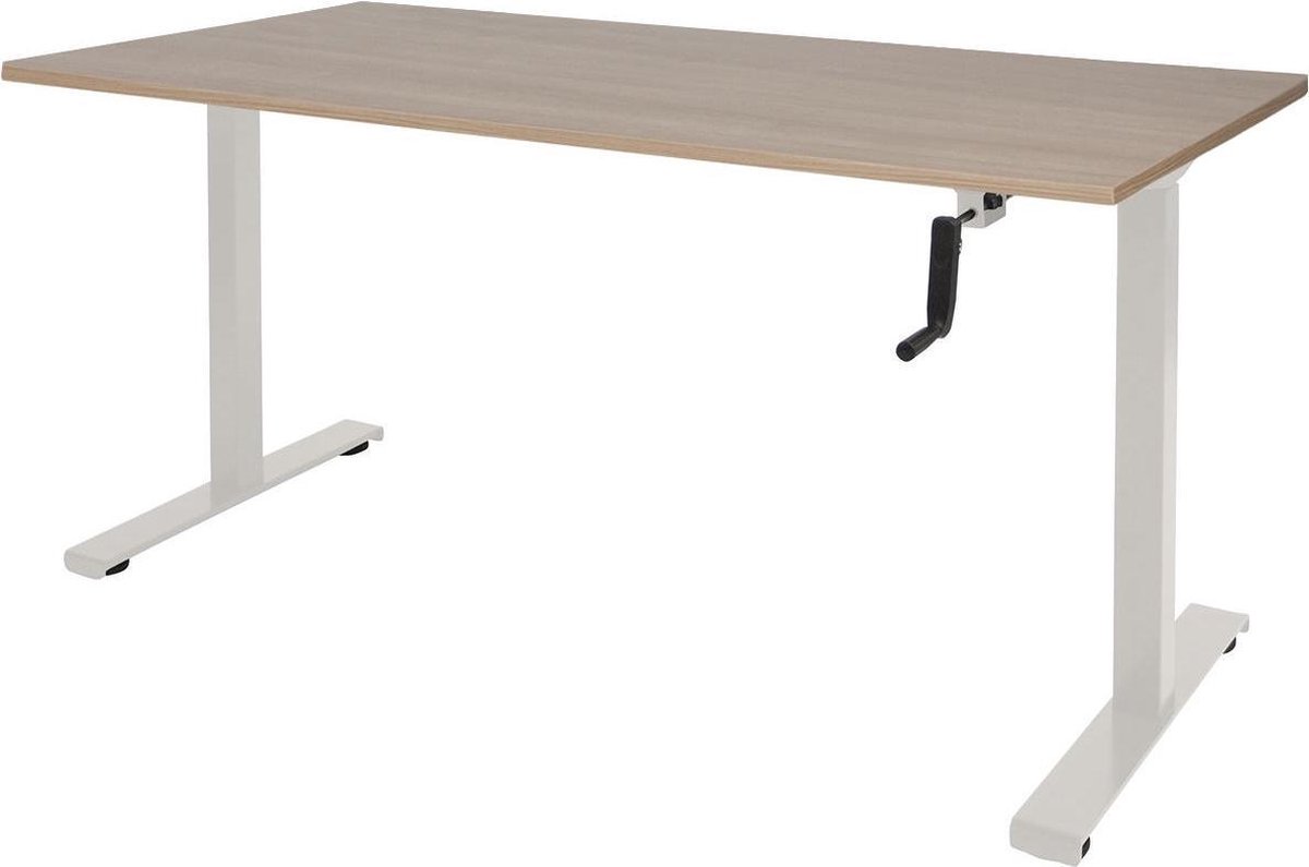 RoomForTheNew Bureau Heathrow Slinger-Desk - Zit sta Bureau - Zit sta Bureau Elektrisch - Gaming Bureau - Game Bureau - Verstelbaar Bureau - standing Desk - slinger bureau--Havana blad-Wit  onderstel- 120x80