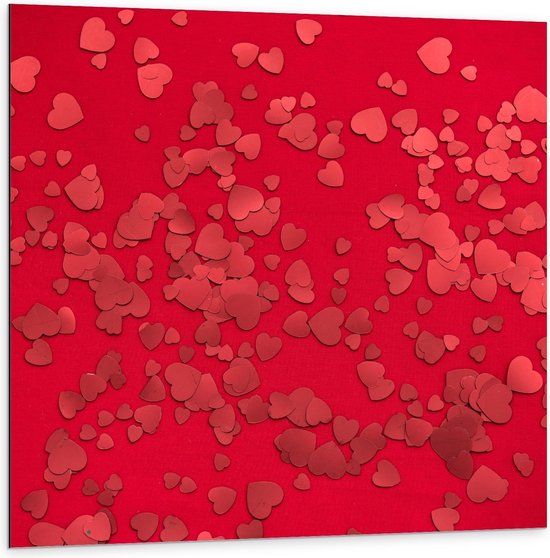 Dibond - Rode Hartjes - 100x100cm Foto op Aluminium (Wanddecoratie van metaal)