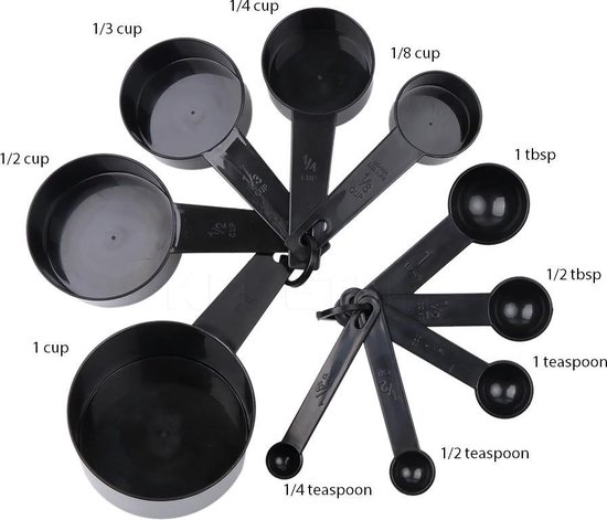 Set de tasses à mesurer et cuillères à mesurer 10 pièces / plastique /  Zwart / tasse /... | bol.com