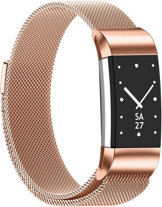 Milanees Smartwatch bandje - Geschikt voor  Fitbit Charge 2 Milanese band - rosé goud - Maat: S - Horlogeband / Polsband / Armband