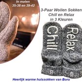 3-Paar Wollen Sokken Chill en Relax in 3 Kleuren-Maat 39-42