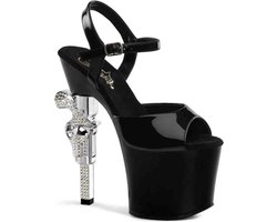 Pleaser - REVOLVER-709 Sandaal met enkelband, Paaldans schoenen - Paaldans schoenen - 41 Shoes - Zwart