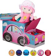 Relaxdays speelgoedkist - opvouwbaar - opbergbox - kind - opbergruimte - hocker - Pink Car