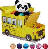 Relaxdays speelgoedkist - opvouwbaar - opbergbox - kind - opbergruimte - hocker - School Bus