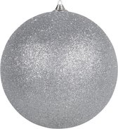 1x Zilveren grote decoratie glitter kerstballen 25 cm - hangdecoratie / boomversiering glitter kerstballen