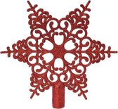1x Rode glitter open ster kerstboom piek kunststof 20,5 cm - Onbreekbare plastic pieken - Kerstboomversiering rood
