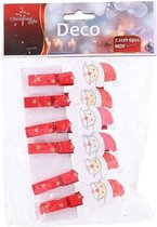 Christmas Gifts Wasknijpers Kerstman 7,2 Cm Hout Rood 6 Stuks