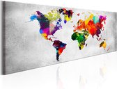 Artgeist World Map Coloured Revolution Canvas Schilderij - 135x45cm