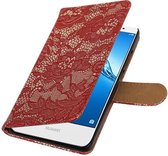 Wicked Narwal | Lace bookstyle / book case/ wallet case Hoes voor Huawei Y7 / Y7 Prime Rood